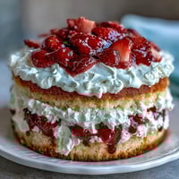 Naked cake with fresh strawberries and whipped cream, a light and elegant spring dessert.