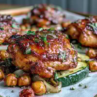 Juicy harissa chicken traybake with colorful roasted vegetables, a perfect spicy weeknight meal.