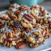 Chunky homemade granola clusters with hearty oats, crunchy nuts, and golden honey—perfect for breakfast or snacking.